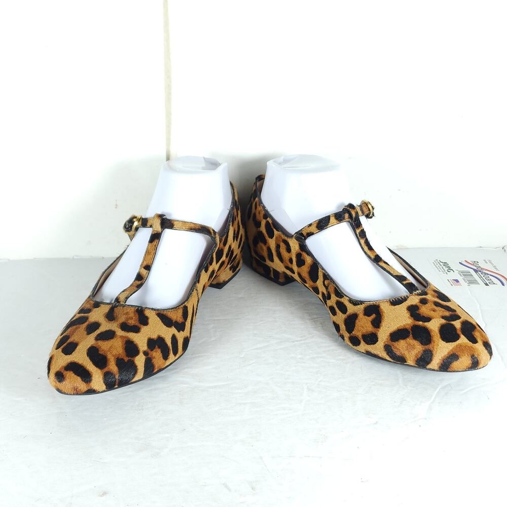 Boden Women's US8 Cowhide Hair Leopard print T Bar Pointed Toe Mary-jane Flats - Picture 6 of 15
